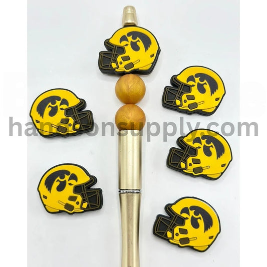 USA America  Football Teams College University Iowa Hawkey Helmet Silicone Focal Beads