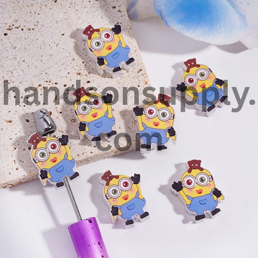 Cute Translucent Yellow Banana Character Waving Hand Acrylic Beads 20*25mm