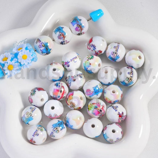 Glitter Flower Design AB Rhinestones with White Pearls Acrylic Beads 20MM Multi Color Mix