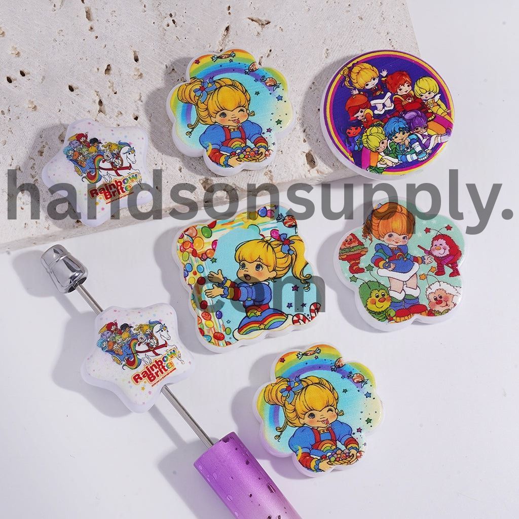Rainbow Fairy Girl in Various Shape & Designs Prints Acrylic Beads Random Mix