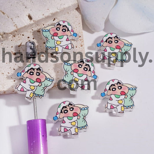 Cute Japanese Funny Boy Character Charm Translucent Acrylic Beads 21*23mm