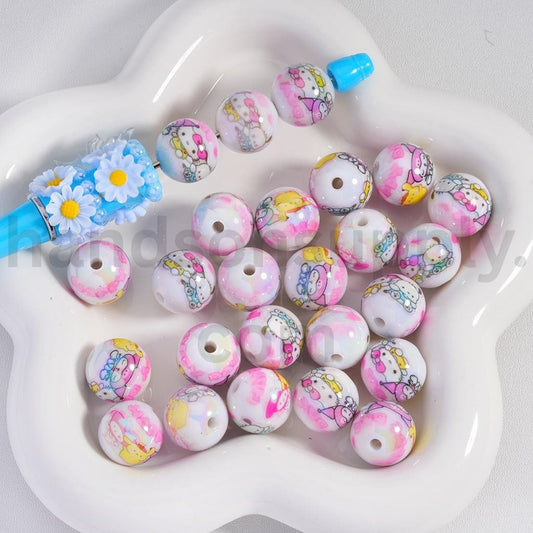 Cute Adorable Character Prints Pink Series Acrylic Beads 16MM Random Mix