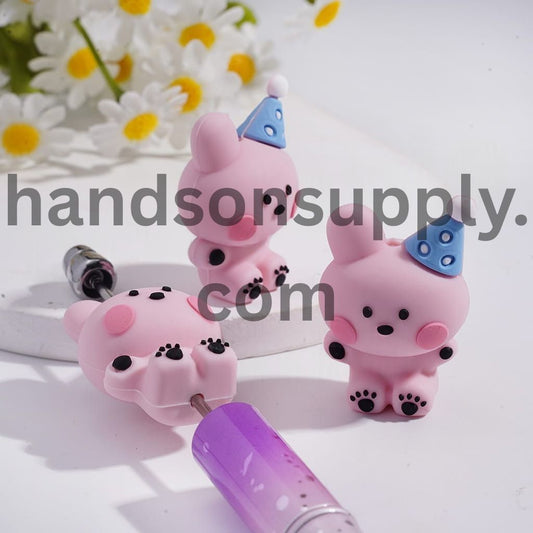 3D Cute Character Design Korean Boy Group Pink Bunny Silicone Focal Beads