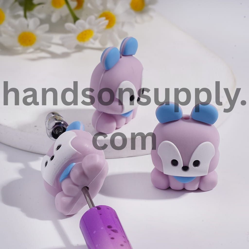 3D Cute Character Design Korean Boy Group Purple Pony Silicone Focal Beads