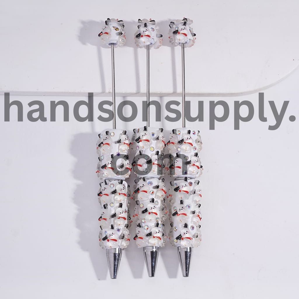 Cute Black-Eared Dog with Red Bib Clay Beadable Pen with AB Rhinestones