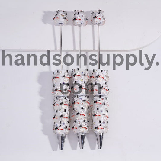 Cute Black-Eared Dog with Red Bib Clay Beadable Pen with AB Rhinestones