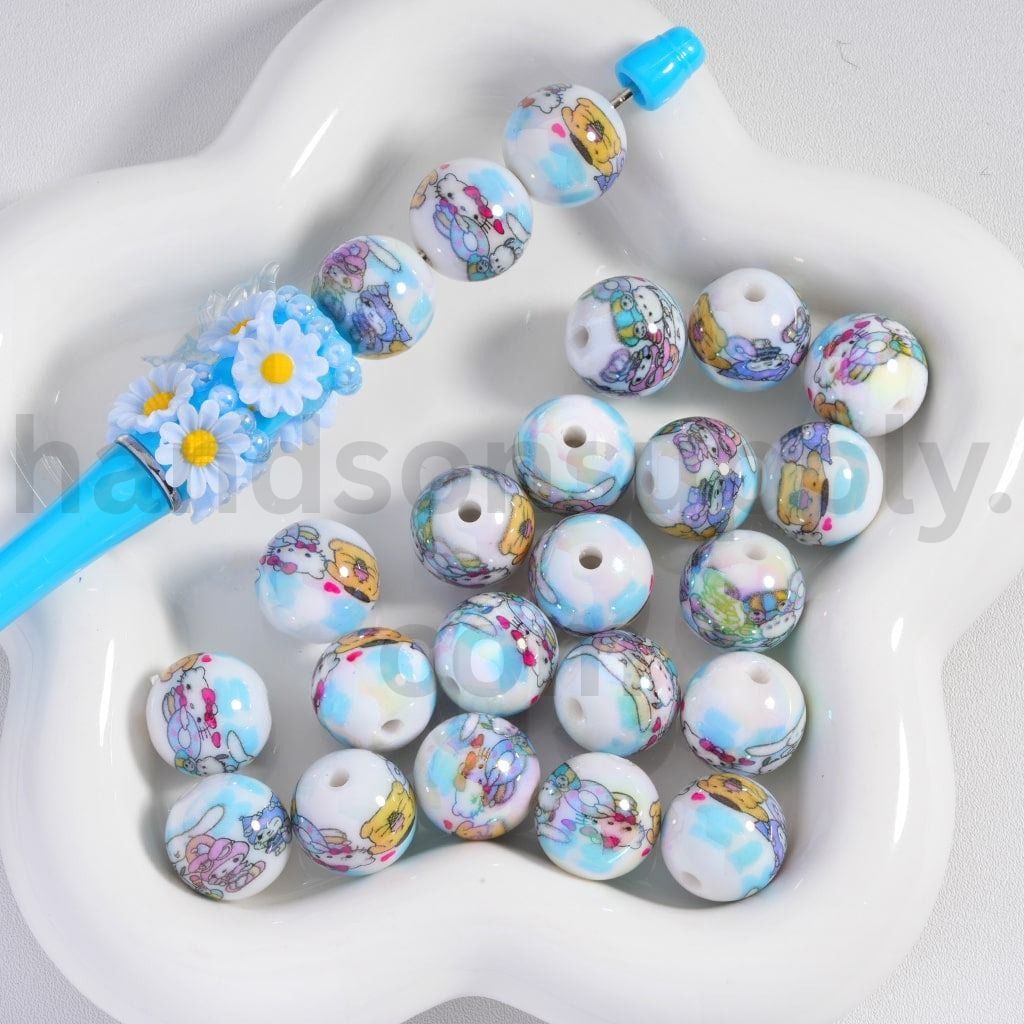 Cute Adorable Character Prints Blue Series Acrylic Beads 16MM Random Mix