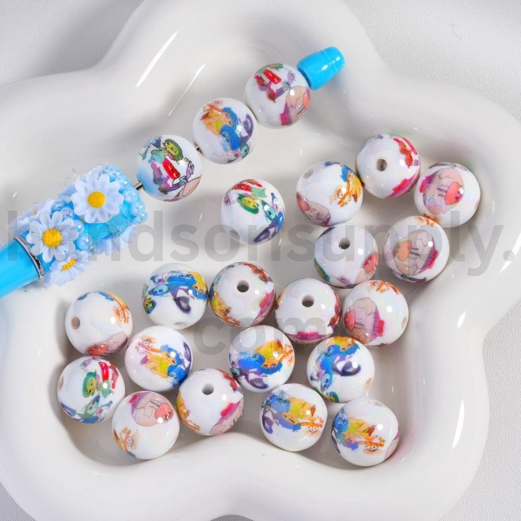 Cute Cartoon Family Prints Acrylic Beads 16MM Random Mix