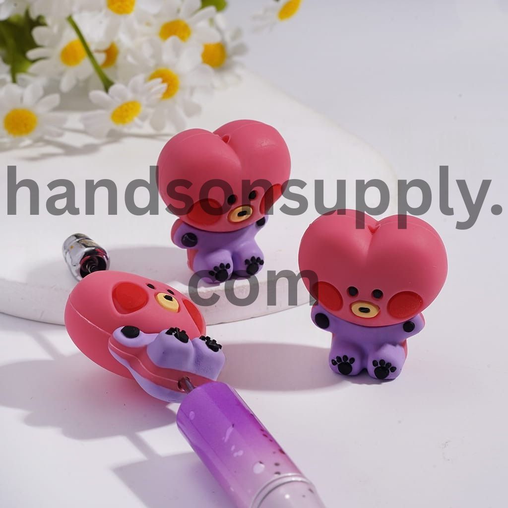 3D Cute Character Design Korean Boy Group Red Heart Silicone Focal Beads