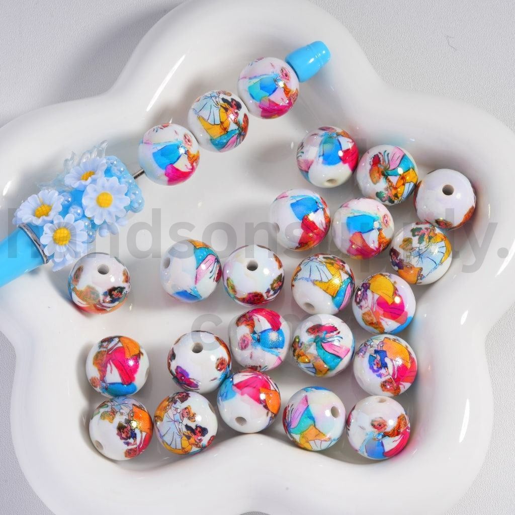 Cute Classic Animation Royal Girl Prints Acrylic Beads 16MM Random Mix