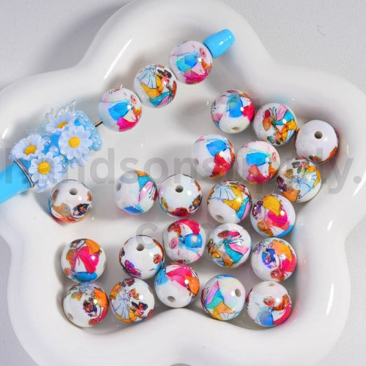 Cute Classic Animation Royal Girl Prints Acrylic Beads 16MM Random Mix