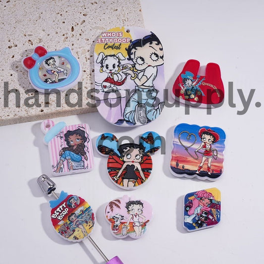 Cute Old Girl Character Vintage Style Charms Acrylic Beads Pendant Random Mix