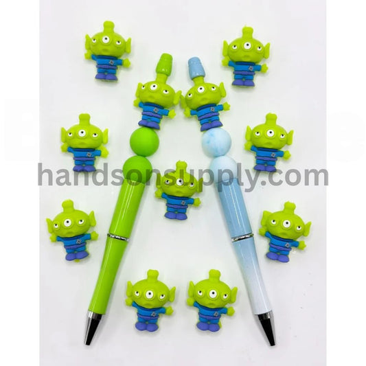 3D Green Cartoon Alien Toy Stor Silicone Focal Beads