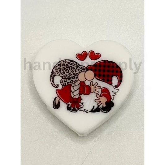 Valentines Day Love Romantic Gnome Couple with Leopard & Plaid Hats Heart Shape Silicone Focal Beads
