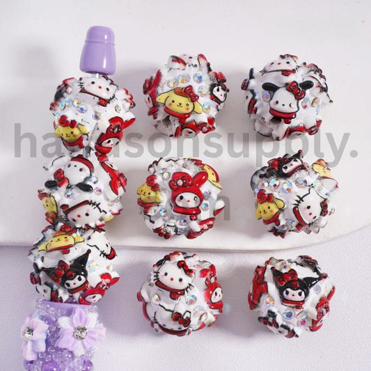 Hello Kitty, My Melody, Pom Pom Purin, Kuromi & Pochacco with AB Rhinestones Sanrio Character Clay Beads 20mm Random Mix