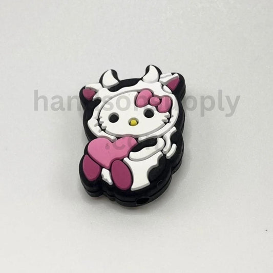 Cute Cat Character Cow Cat Costume Heart Silicone Focal Beads
