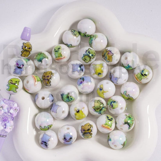 Spooky Tale Cute Oogie Boogie White Round Acrylic Beads White 16MM, Random Mix