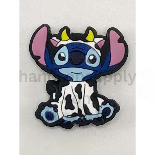 Blue Monster Cartoon with Cow Printed Clothes & Horn Hat Silicone Focal Beads