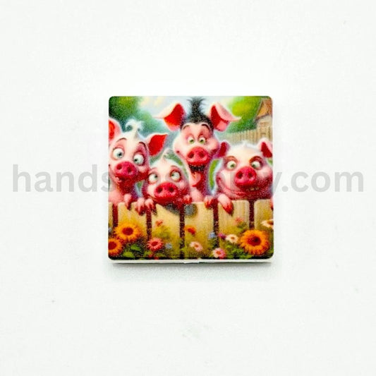 Cute Funny Bright Happy Piggy Silicone Focal Beads