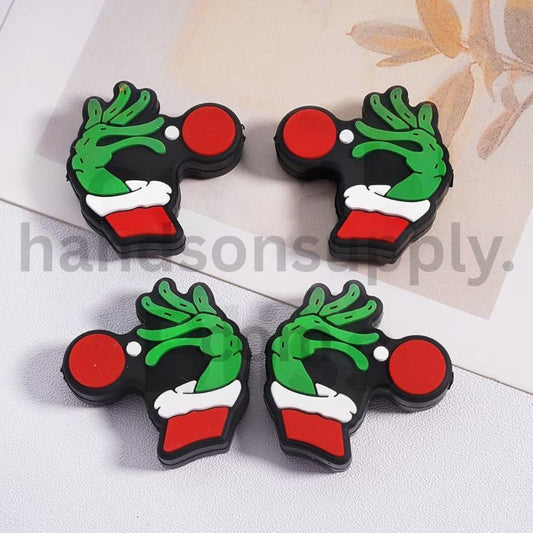 Green Monster Hand with Red Santa Glove Christmas Silicone Focal Beads