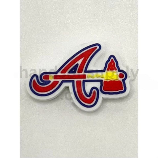 Baseball League Atlanta Braves Team Logo Design in Red & Navy Blue Silicone Focal Beads