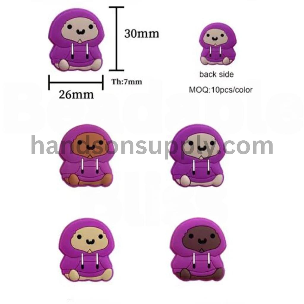 Cute Man Part Dick with Purple Hoodie Silicone Focal Beads