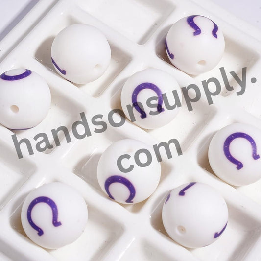 Indy American Football Dark Blue Hoof Print Round Silicone Beads for DIY Bracelets & Necklaces, 15MM