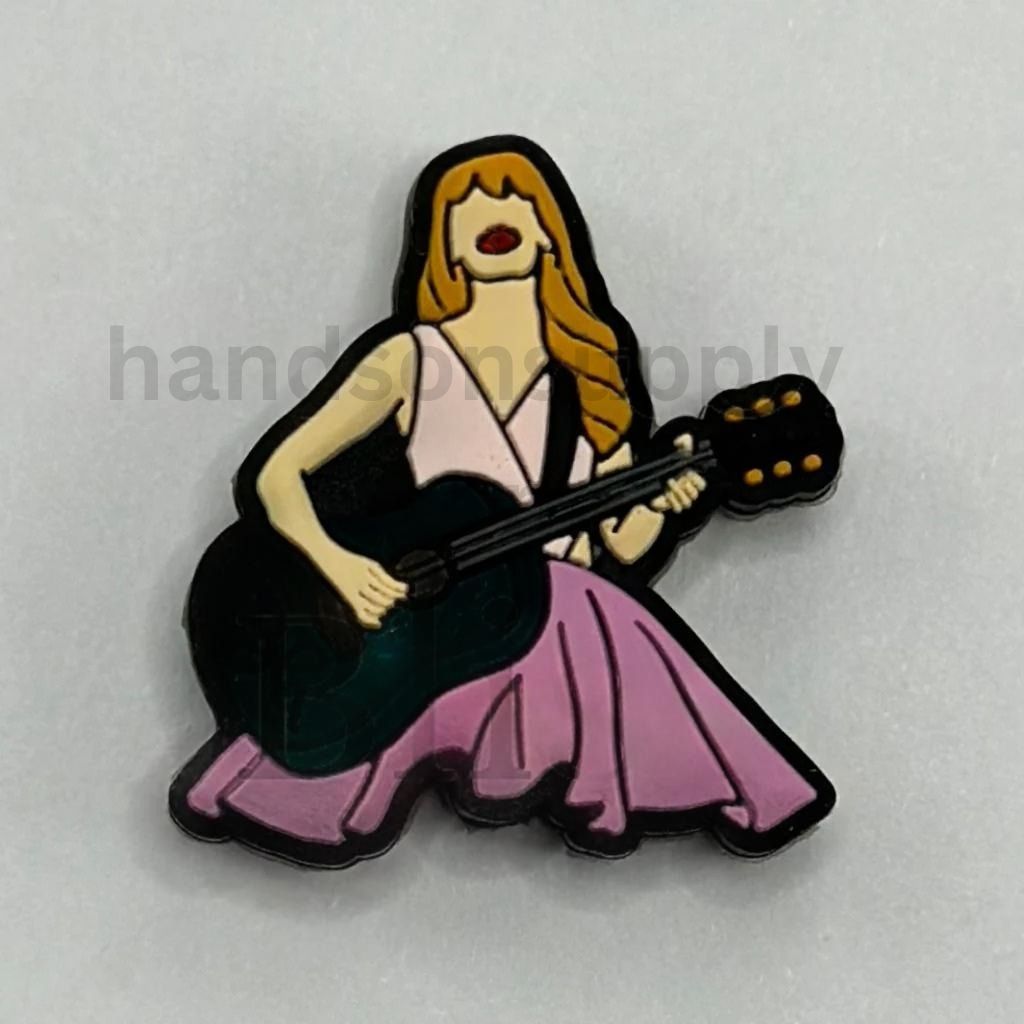 Beautiful Singer Girl Playing with Guitar Theme Silicone Focal Beads