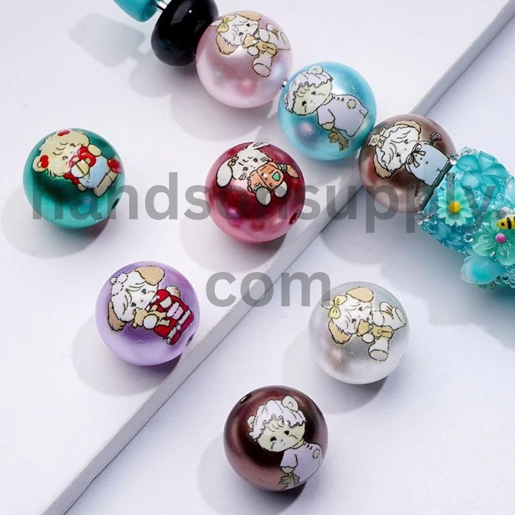 Colorful Round Cute Glossy Bear Bunny Acrylic Beads, 16MM, Random Mix