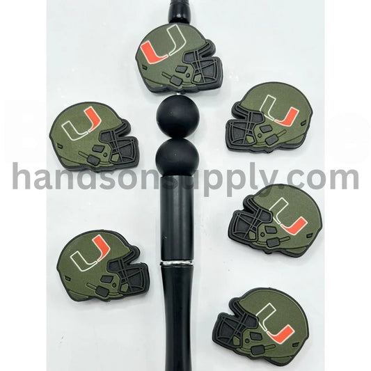 USA College University Football Teams America Miami Hurrican Helmet Silicone Focal Beads