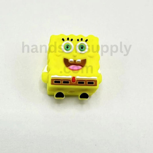 3D Cute Yellow Little Sponge Design Square Character Fun Silicone Focal Beads