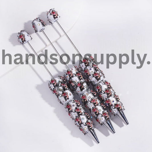 Black Monster Character Playing Guitar & AB Rhinestone Beadable Clay Pen