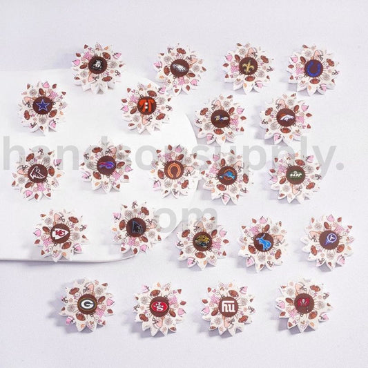 Sports Blooms American Football Teams Fusion Flower Designs Floral Round Silicone Focal Beads Random Mix