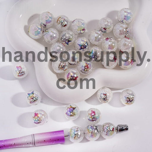 Adorable Horse Riding Character Round Prints Acrylic Crackle Beads for Bracelets 16MM Random Mix