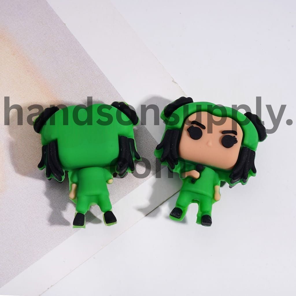 3D American Artistic Music Singer-Songwriter Character, Green & Black Hair Design Silicone Focal Beads