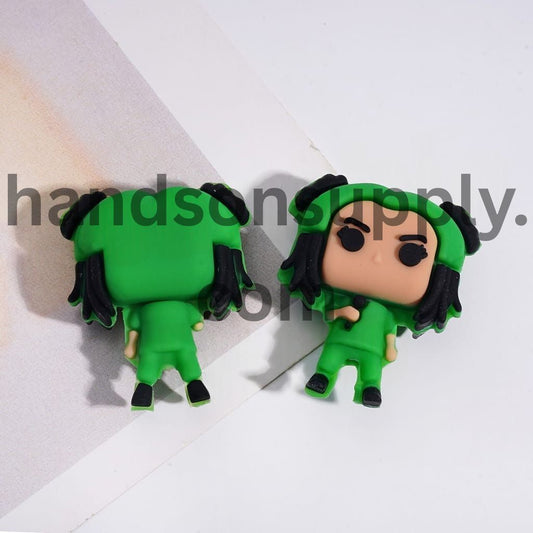 3D American Artistic Music Singer-Songwriter Character, Green & Black Hair Design Silicone Focal Beads