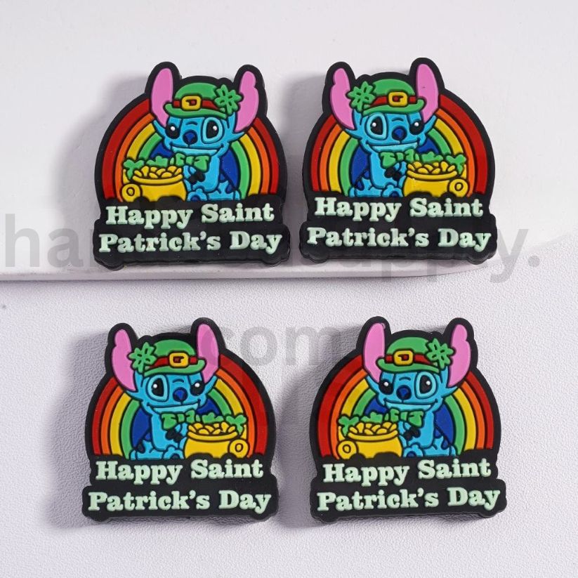 Cute Stitch Rainbow Charm Happy Saint Patrick's Day Silicone Focal Beads