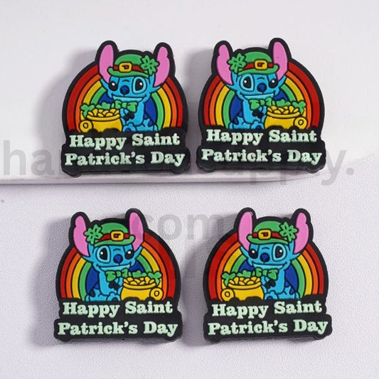 Cute Stitch Rainbow Charm Happy Saint Patrick's Day Silicone Focal Beads