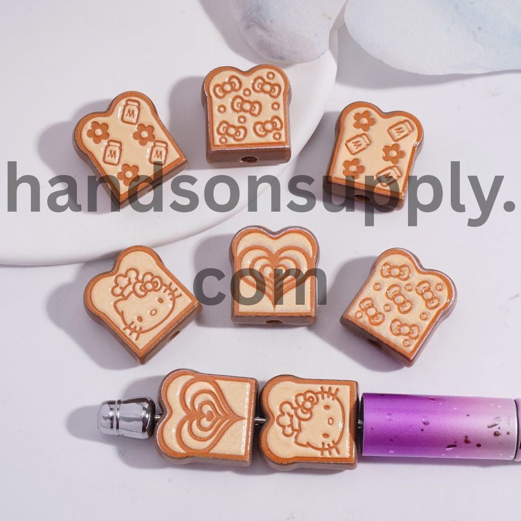 Cute Sliced Food Toast Bread in Various Style Acrylic Beads 17*19MM Random Mix