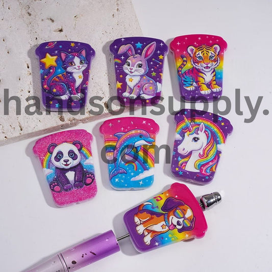 Cute Animal Theme Printed Cup Acrylic Beads 33*41MM, Random Mix