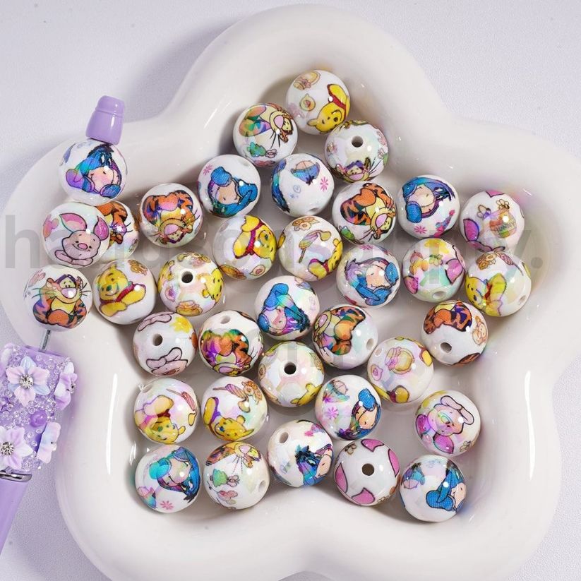 Classic Animation Character Cute Honey Bear & Friends Acrylic Beads 16MM, Random Mix