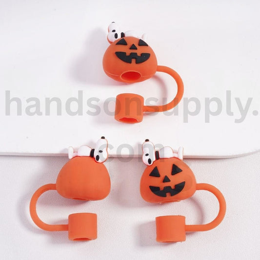 Halloween Snoopy on Ghost Pumpkin Silicone Straw Topper Food Grade Tumbler Accessory