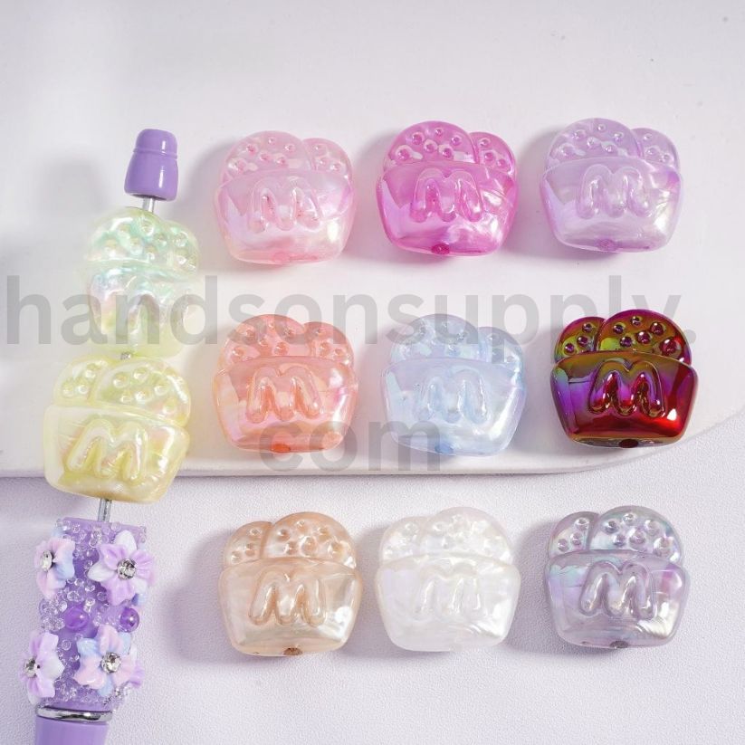 McDonald's Inspired Logo Theme Fast Food Themed Multi-Color Acrylic Beads 22*22MM, Random Mix