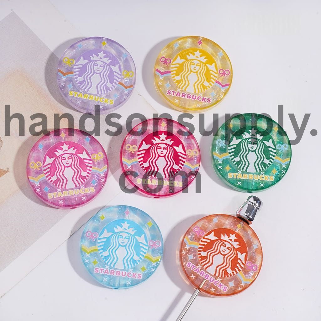 Coffee Prints Flat Round Shape Acrylic Beads 32MM Random Mix