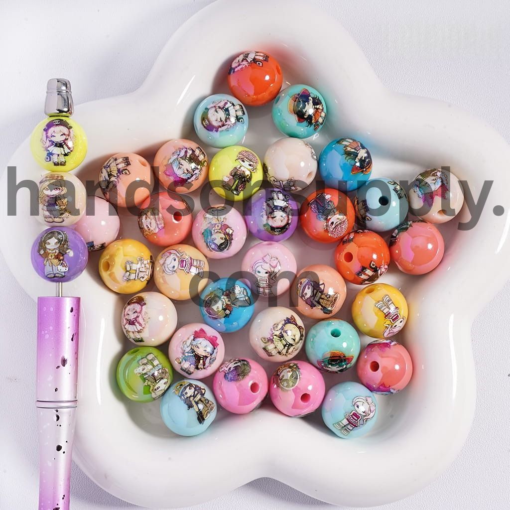 UV Coating Fashion on Girl in Various Clothes Acrylic Beads for Bracelets 16MM Random Mix