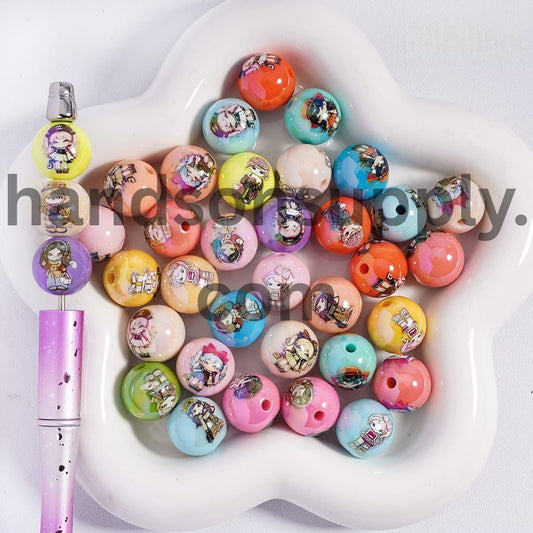 UV Coating Fashion on Girl in Various Clothes Acrylic Beads for Bracelets 16MM Random Mix