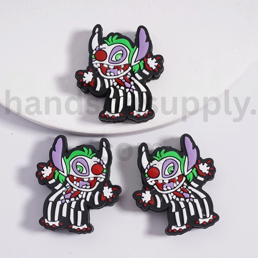 Stitch with Beetlejuice Costume, Spooky Clown Character with Striped Silicone Focal Beads