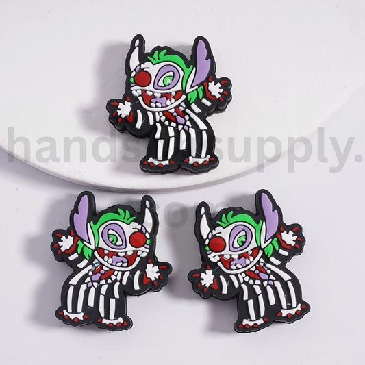 Stitch with Beetlejuice Costume, Spooky Clown Character with Striped Silicone Focal Beads