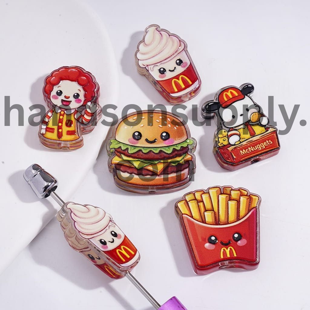 Delicious Fast Food Theme Character Series Acrylic Beads Translucent Random Mix