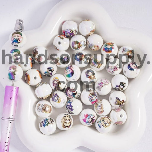 Fashion Girl in Various Clothes White Background Round Acrylic Beads for Bracelets 16MM Random Mix